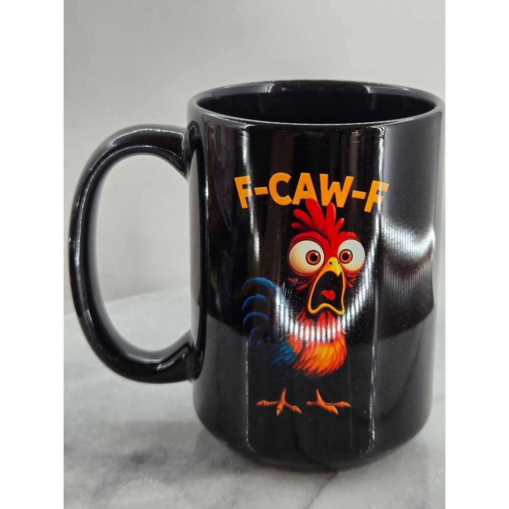 Orca Coatings F-CAW-F Rooster Mug Black 15 Oz Coffee Cup Ceramic Funny Gift